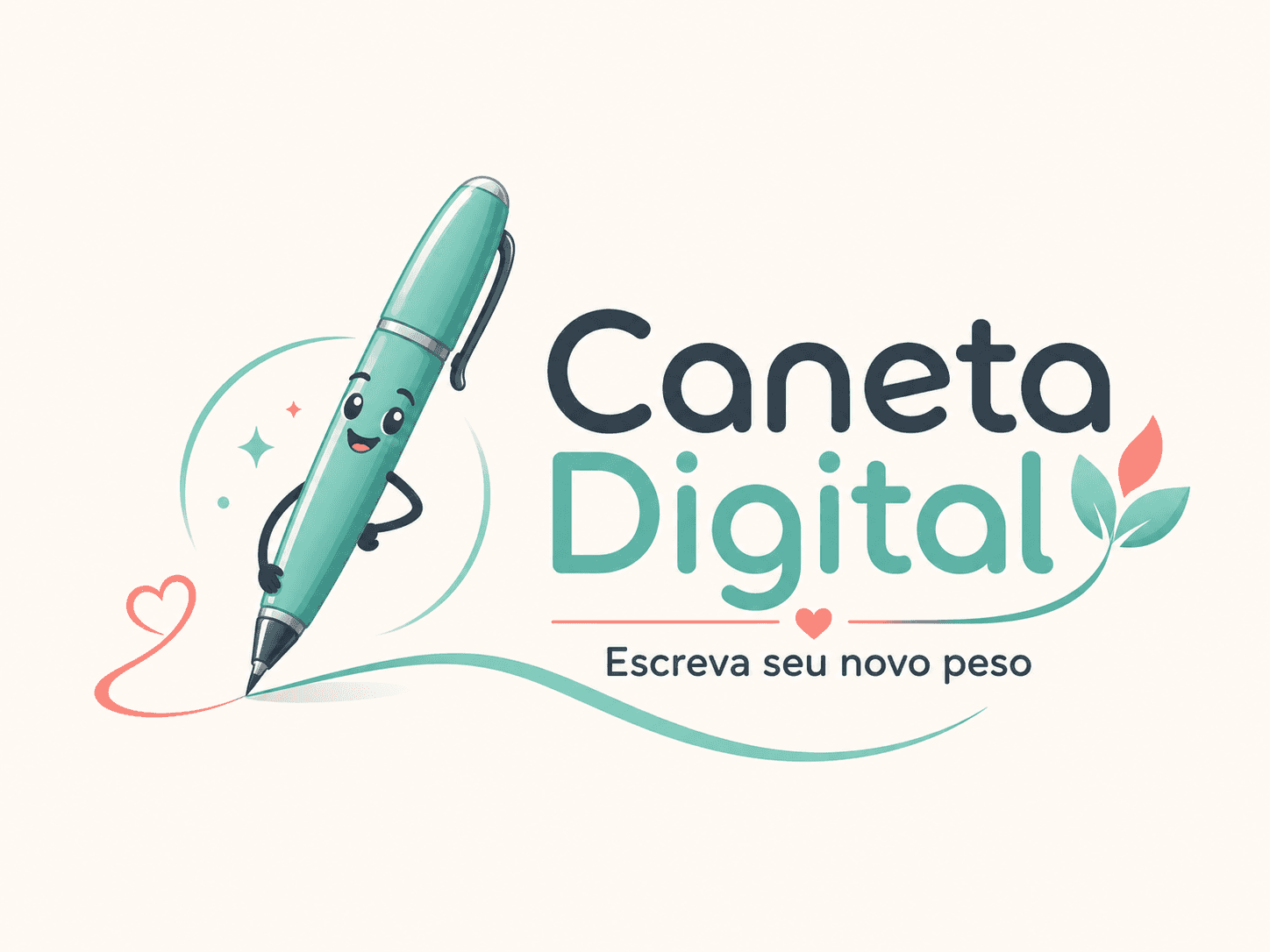 Logo da Caneta Digital: a mascote Digi e a assinatura “Escreva seu novo peso”.